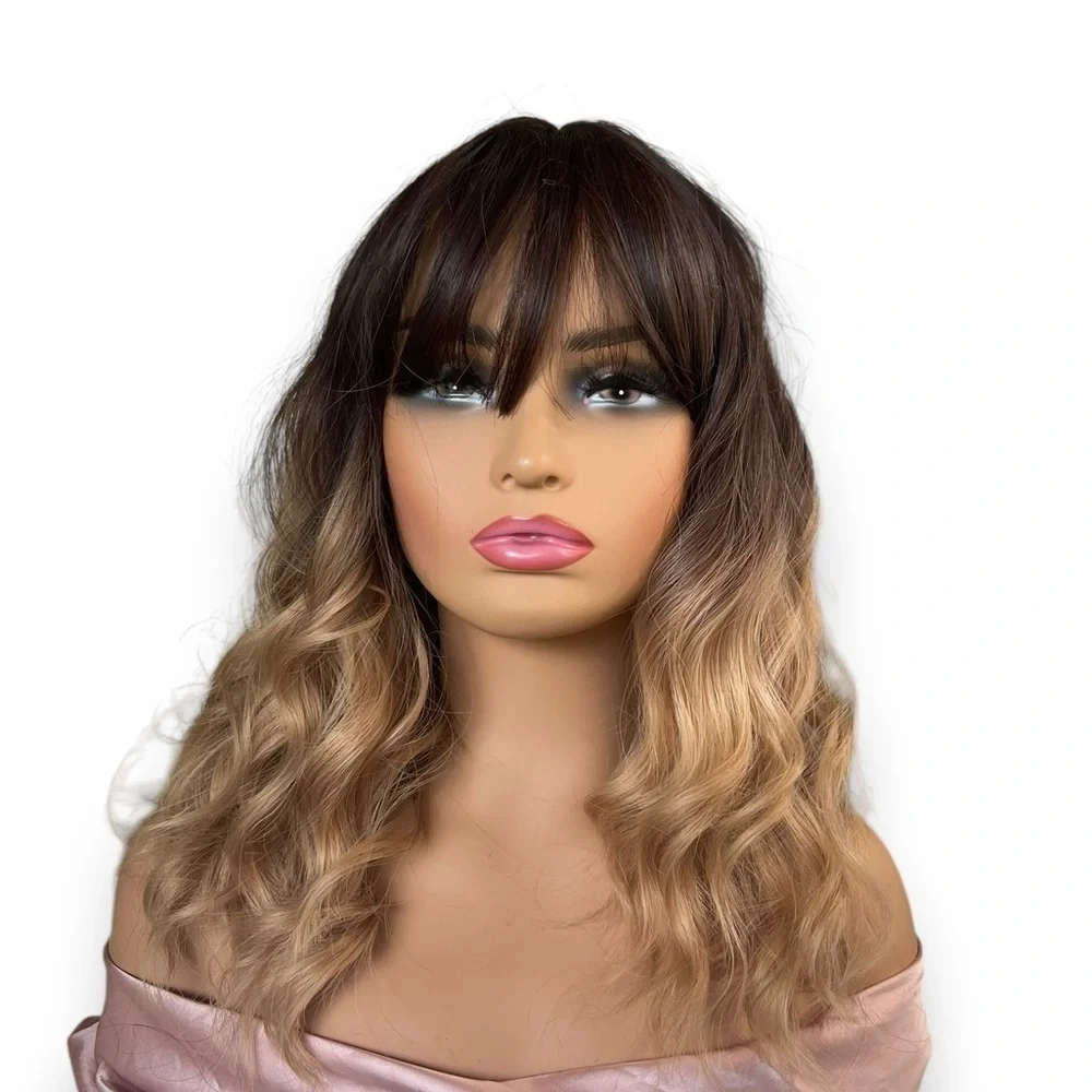 16 Inch ombre Brown To Honey Blonde wave Short Wig for Daily Use Natural…
